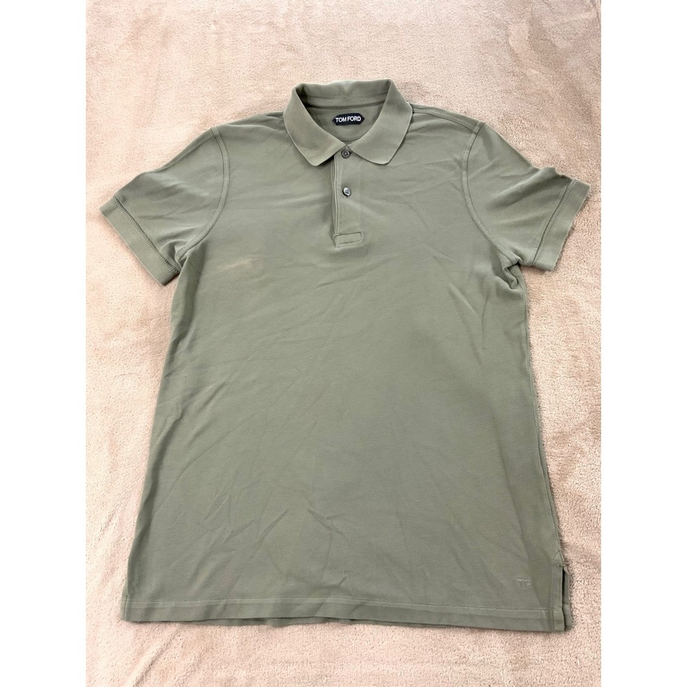 Tom Ford Polo Shirt Men 50 Olive Green Short Sleeve Cotton Made in Italy‎ FADE